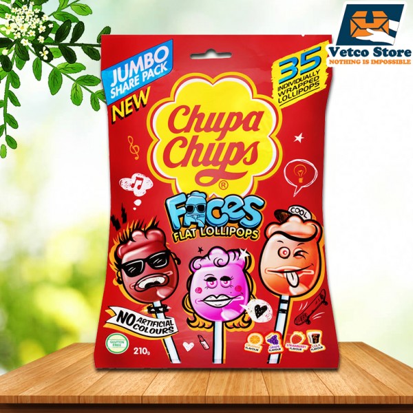 Kẹo mút Chupa Chups Faces Flat Lollipops bịch 35 cây